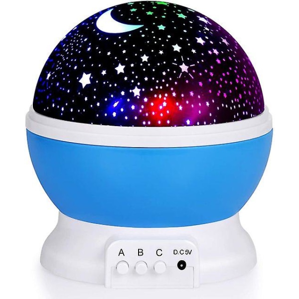 Lasten yövalo 360 astetta pyörivä projektori 8 väriä vaihtuu USB kaapelilla Blue