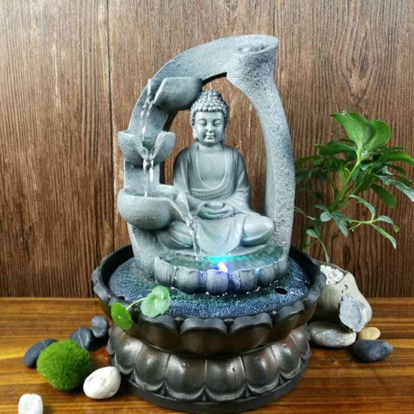 Ainutlaatuinen hartsi Buddha pöytäsuihkulähde koriste pöytäkoriste valolla kotitoimistoon EU-pistoke 220V
