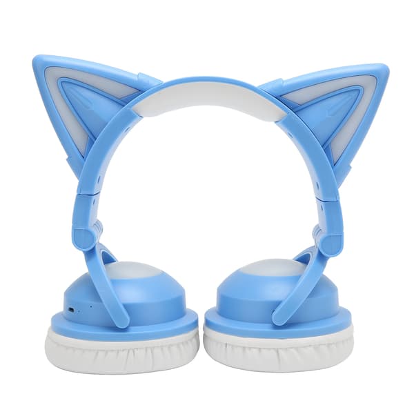 Cat Ear Bluetooth Headset Stereo Cute High Sensitivity Built-in Microphone Adjustable LED Kids Headset with 3.5mm Cable Blue