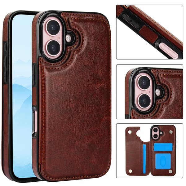 Kompatibel med iPhone 16 Plus - Wallet Case, Elegant, Praktisk och Säker Brun