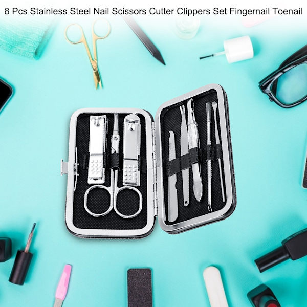 8 st nagelsaxar i rostfritt stål Cutter Clippers Set Fingernagel tånagel (svart)