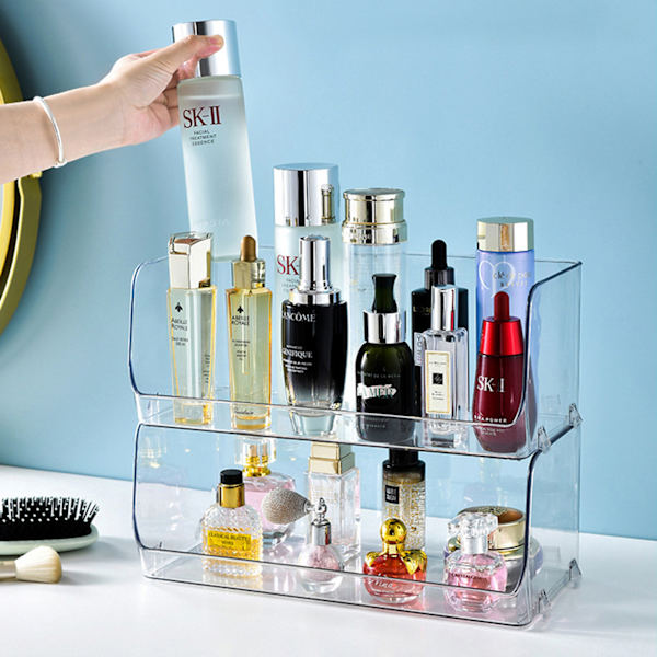 Kosmetisk Vitrine Multifunktionel Stabelbar Plast Transparent Makeup Organizer til hjemmet 32x15x12,8cm/12,6x5,9x5,3in