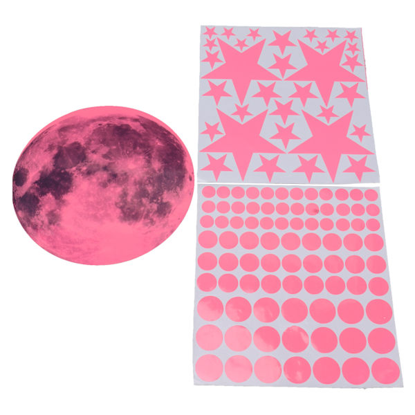 Glow in The Dark Väggdekor Luminous Moon Star Dot Väggdekaler Väggdekor Dekor för sovrum Vardagsrum Rosa