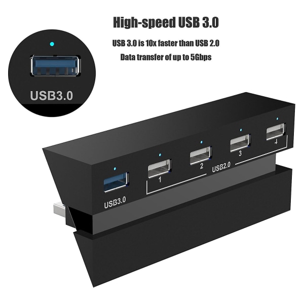 USB Hub 5 -portin laajennussovitin LED-ilmaisimella, Ps4:lle
