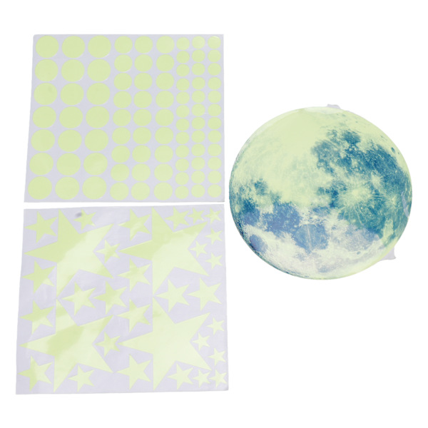 Glow in The Dark Väggdekor Luminous Moon Star Dot Väggdekaler Väggdekor Dekor för sovrum Vardagsrum Grön