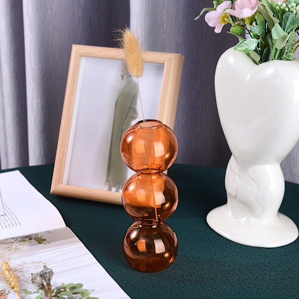 Bubble Vas Glas Gul Söt 16,4×6cm 2,5cm Mun Bubble Tre Bollar Blomvas för Vardagsbord