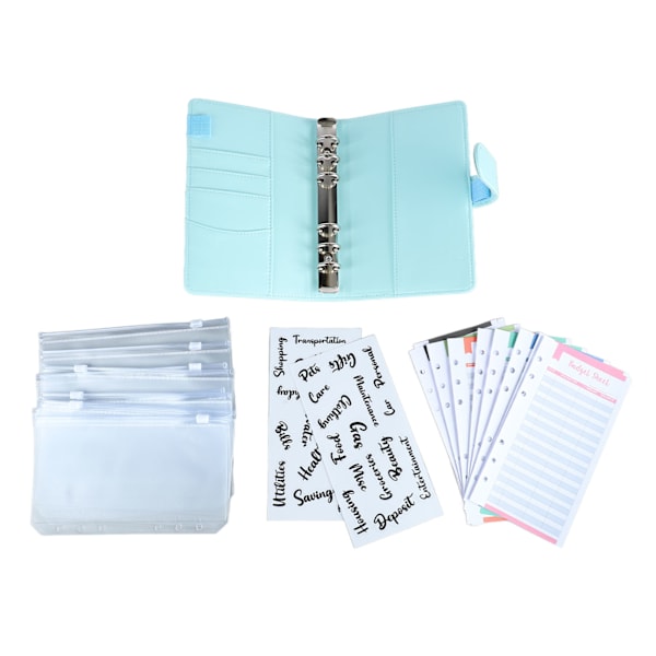 A6 PU Notesbog Binder med Transparent Kortlomme Magnetlås 6 Ring Kontant Budget Binder til Organizer