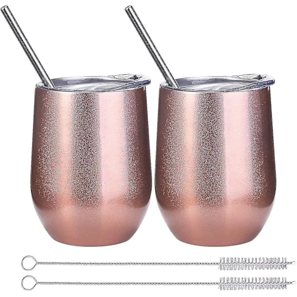 12oz Dobbelt vægget vakuumisoleret vinglas i rustfrit stål med låg