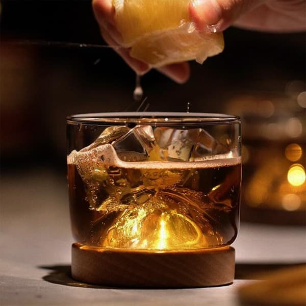 Whiskyglas med Træunderlag Transparent transparent