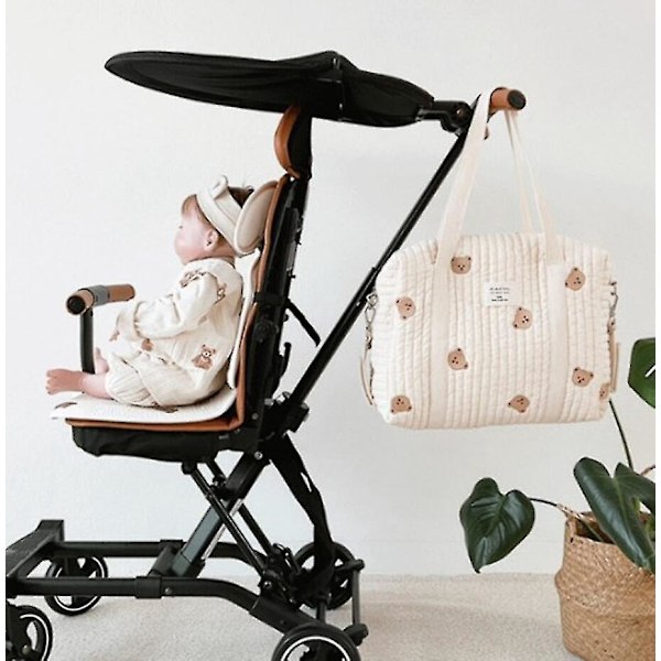 Babypleie-bleieveske i koreansk stil med brodert quiltet design - Stor skulderveske for mødre og vognorganisering