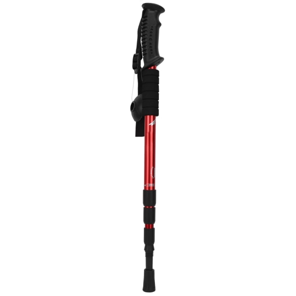 Outdoor Aluminium Alloy 4-Sections Suspension Straight Handle Trekking Pole Walking Stick Alpenstock for Climbing Campingred