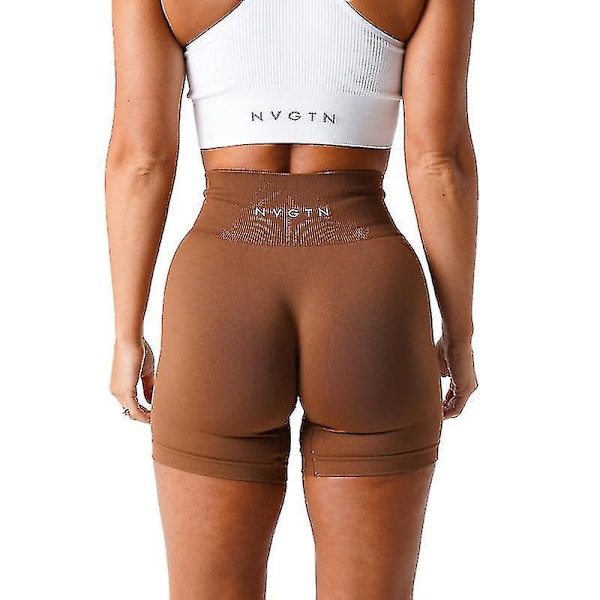 Sømløse Spandex Yoga Shorts til Kvinder - Bløde Træningstights, Fitness Gym Tøj (Karamel)