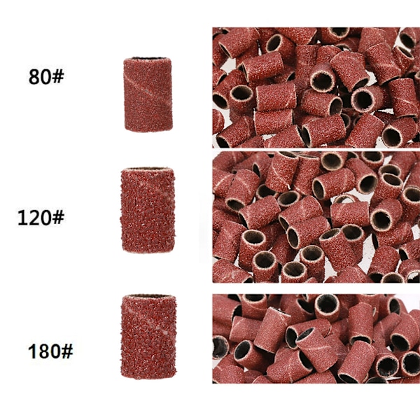 300 st Nagelsliphuvud Sandband för Nagelpolering Slipning + 1 Set Borrbitar Manikyr