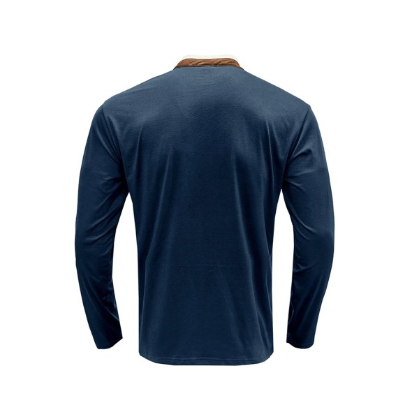 Henley Shirts Slim Fit Strikket Pullover Vintertrøje Behagelig undertrøje-blå