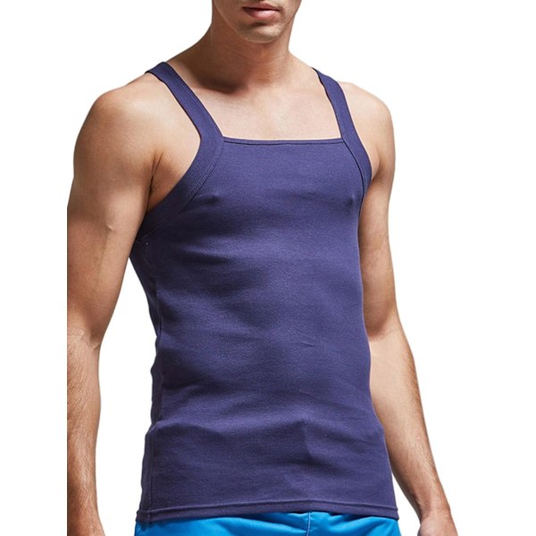 Bomuld Ribbet Ærmeløs Tanktop til Mænd i Blå Marine XXL