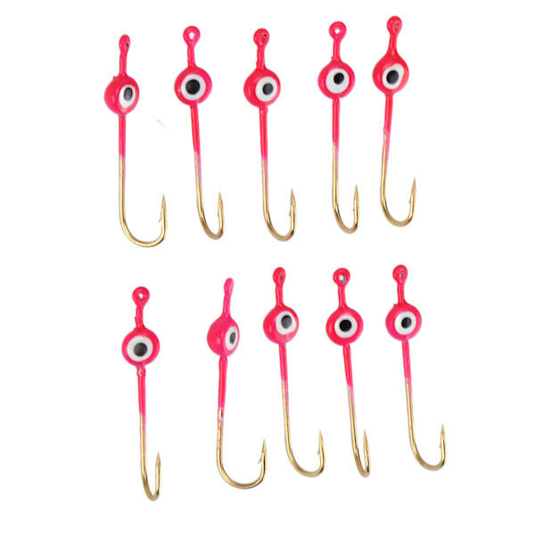 10 st Heads Fiskedrag Jiggar Rosa Högkolstål Vinter Is Fiskkrok Jig för fisk