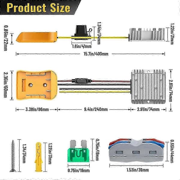 20V til 12V nedstrømsomformer, DC 12V 20A 240W for Dewalt