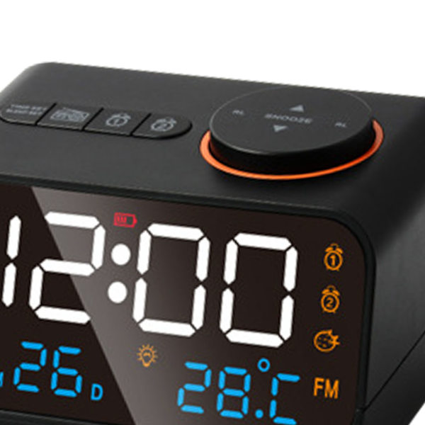 Väckarklocka Radio Multifunktionell LED Musik Timing Uppladdningsbar FM Radio Väckarklocka för Home Svart