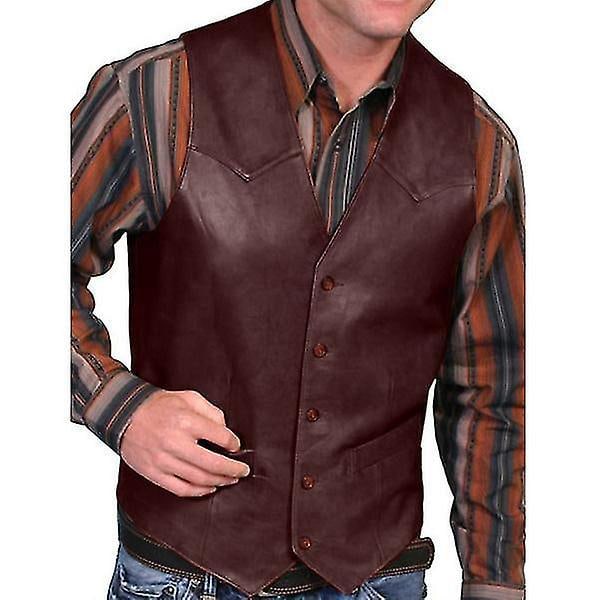 Höst Herr Brun Konstläder Cowboy Väst 4XL
