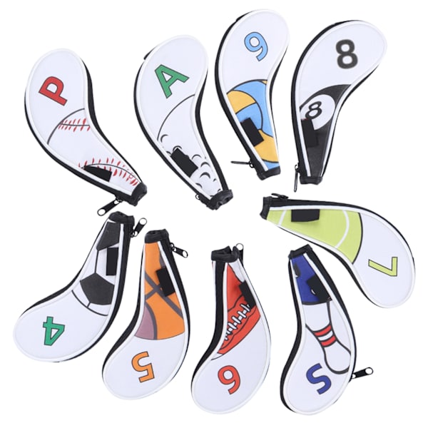 9st Golf Iron Head Covers ärm Digital dragkedja Sportmönster Skyddande PU Vattentät