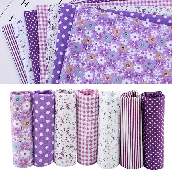 7 st 25*25 cm bomullstyg DIY diverse rutor förskurna sängkläder Duite Quarters Bundle (lila)