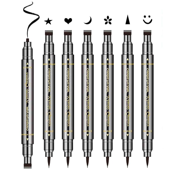 6 stk dobbelthodet flytende eyeliner stempelpennsett, eyeliners for kvinner, eyeliner tatoveringsverktøy, eyeliner stempel former stjerne, hjerte