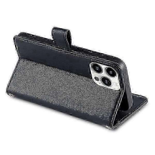 Kompatibelt för iPhone 14 Pro, texturerat PU-läder, flera kortfack, stativ, dragkedja, vikbart lock, plånboksfodral med handledsficka, S JH8 Black