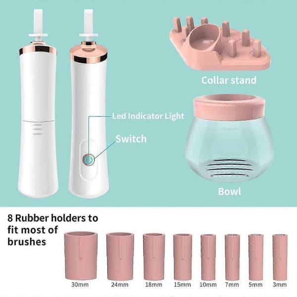 Rengøringssæt til børster, Rengøringssæt til makeupbørster, Sæt til roterende børster Pink