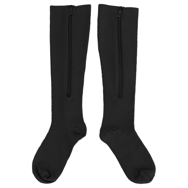 1 Pair 15‑20mmHg Closed Toe Zipper Compression Socks Women Knee High Compression Stockings Black L/XL