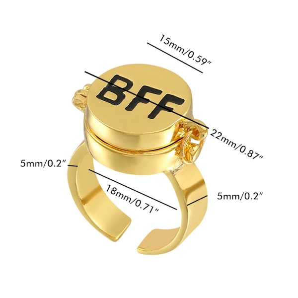 2st 'BFF' brevringar Justerbara öppna ringar för bästa vänner Vänskapsringar Set Presenter Smycken för kvinnor tjejer