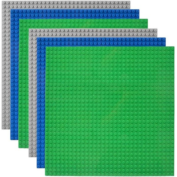 6 pakke klassiske bunnplater, 10"x10" store byggeplater 100 % kompatible med alle større s, grønn/blå/grå
