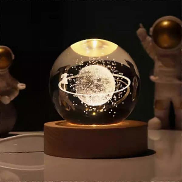 Valentinsdagsgave galakse krystallkulelampe 3D planet månelampe USB LED nattlys, E[LD]