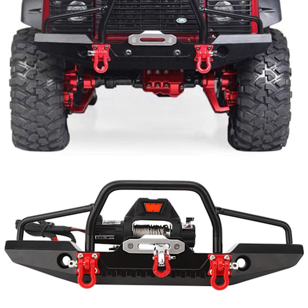 Metallfrontstötfångare med 2 LED-ljus vinsch fjärrkontroll passar för TRX4 SCX10 RC-bil