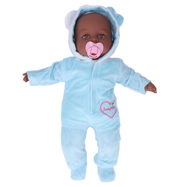 16-tums Reborn Doll Svart Hudfärgsimulering Mjuk vinyl Naturtrogna babydocka med napp