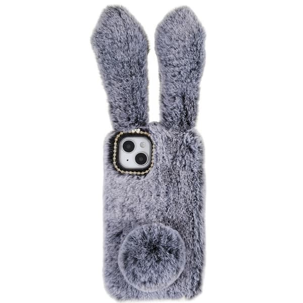 Fluffy Rabbit Kompatibel med iPhone 14 deksel - Sølv/Grå Silvergrå silver