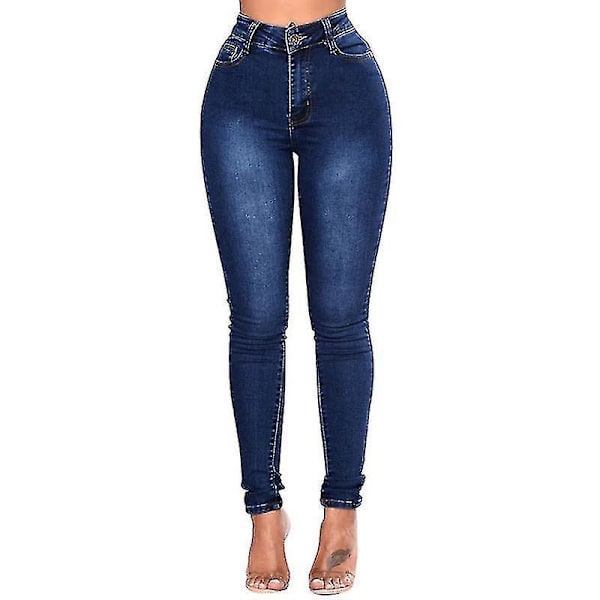 Hög midja mörkblå skinny jeans för kvinnor - Storlek 3XL