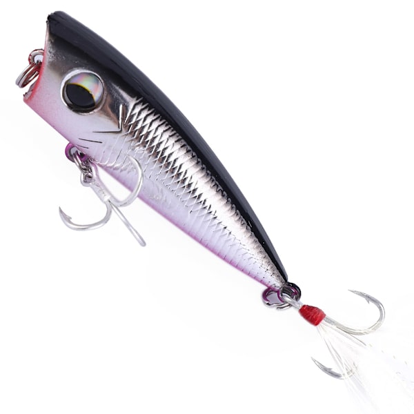 Artificiellt fiske Hårt bete Diskantkrok Flytande Popper Fiskedrag Tillbehör (silver+svart)