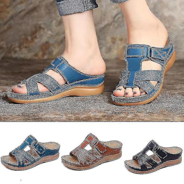 Ortopædiske Platform Sandaler til Kvinder - Brune Åbne Tå Slippers