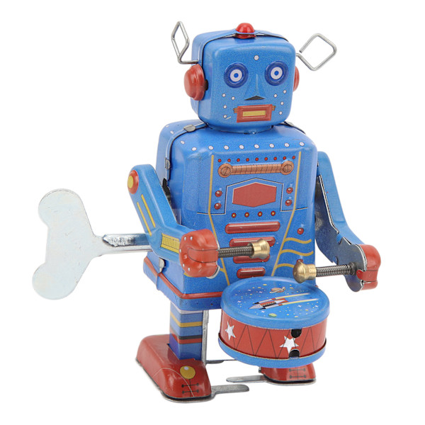 Clockwork trumma robot leksak plåt Retro handgjord trumma upprullningsrobot för barn vuxensamling