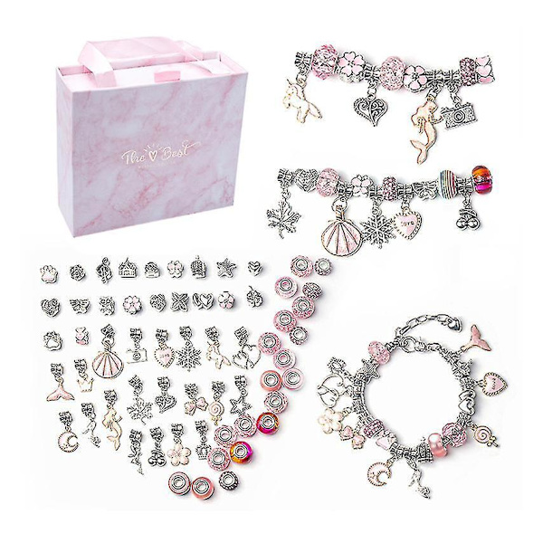 Charm armband DIY hantverk smycken presentset för barn, flickor, tonåringar - Rosa