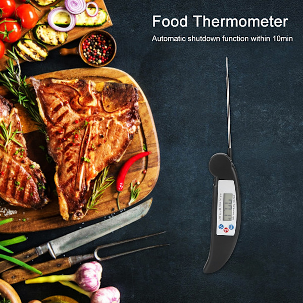 Vikbar Vattentät LCD Digital BBQ Grill Termometer Kök Matlagning Mattermometer Svart