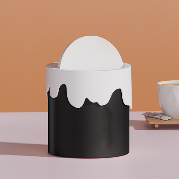 Soptunna Desktop förvaringskorg Mini Cover Papperskorgen Hem trasig resistent avfallstunna Vit