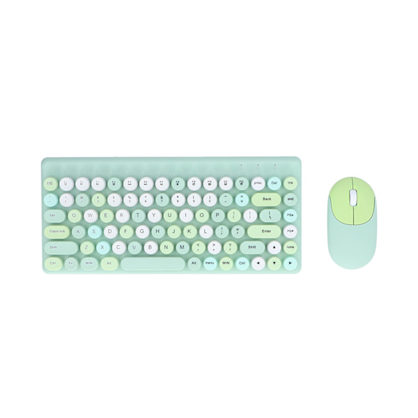 USB Tangentbord Mus Trådlös Söt Mix Färg 86 tangenter Retro Rund Konkav Keycap 1200DPI Gaming Tangentbord Mus Grön