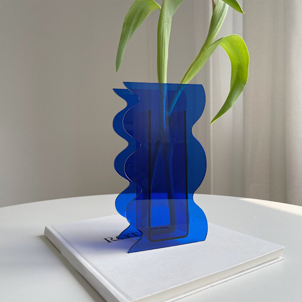 Blomster Vase Moderne Akryl Dekorativ Unik Bølgeform Vase til Soveværelse Stuebord Blå
