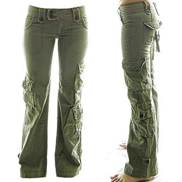 Lange cargobukser for kvinner, vide ben Army Green S