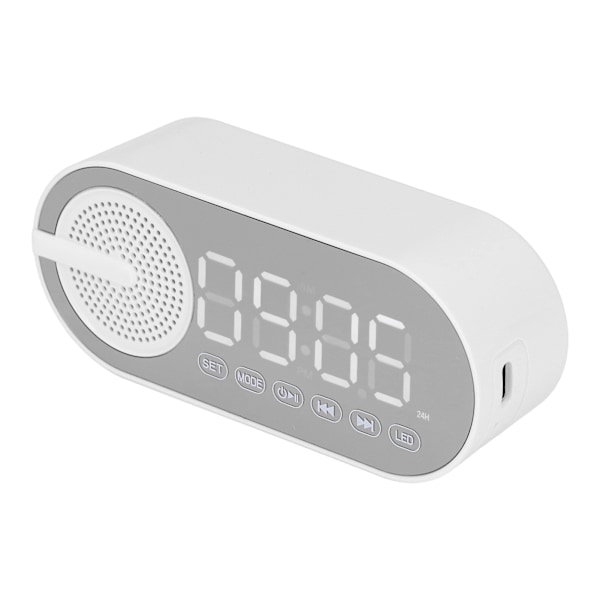 Bluetooth 5.0 Högtalare Spegelklocka Tung Bas FM Radio Uppladdningsbar Digital Väckarklocka med Färgglada Ljus Vit