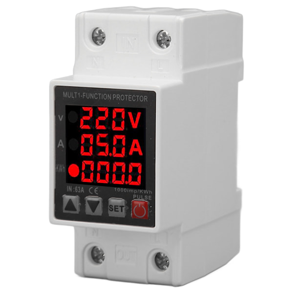 Strömskydd 3 Display Justerbar Intelligent Överspännings- och Underspänningsskydd AC 80‑300V 1‑63A