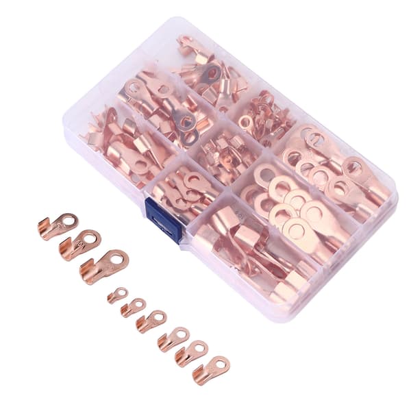 140 st Open Barrel Wire Crimp Terminal 9-Typ Koppar Ring Lugs Connector Universal för Bilar