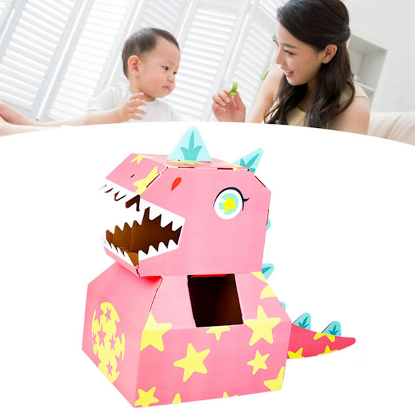 Paperidinosauruspäähattu lelu DIY Kannettava interaktiivinen pahvidinosauruspäähattu lapsille Vaaleanpunainen