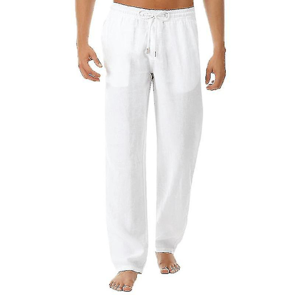 Løse bukser i lin-look for menn - Hvit, 3XL